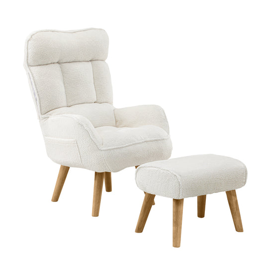Swivel Armchair with Ottoman Sherpa White
