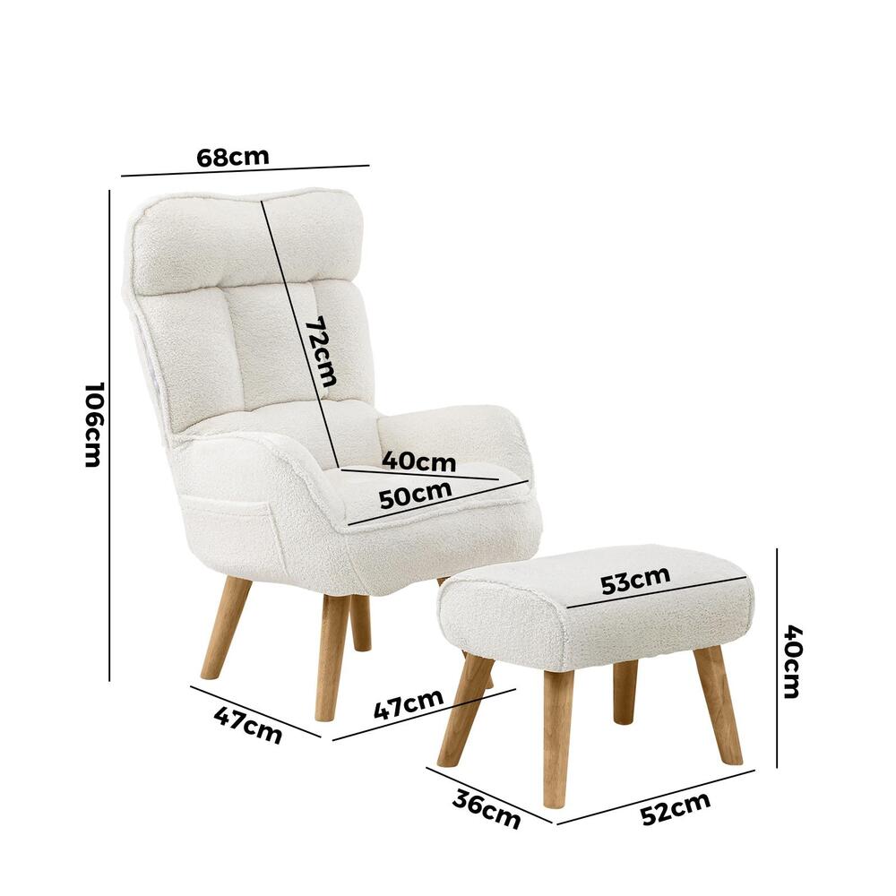 Swivel Armchair with Ottoman Sherpa White
