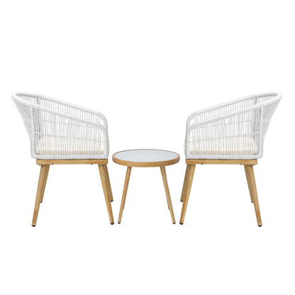 3 pcs Outdoor Table and Chairs Set with Rope Beige
