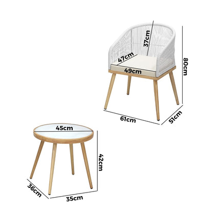 3 pcs Outdoor Table and Chairs Set with Rope Beige