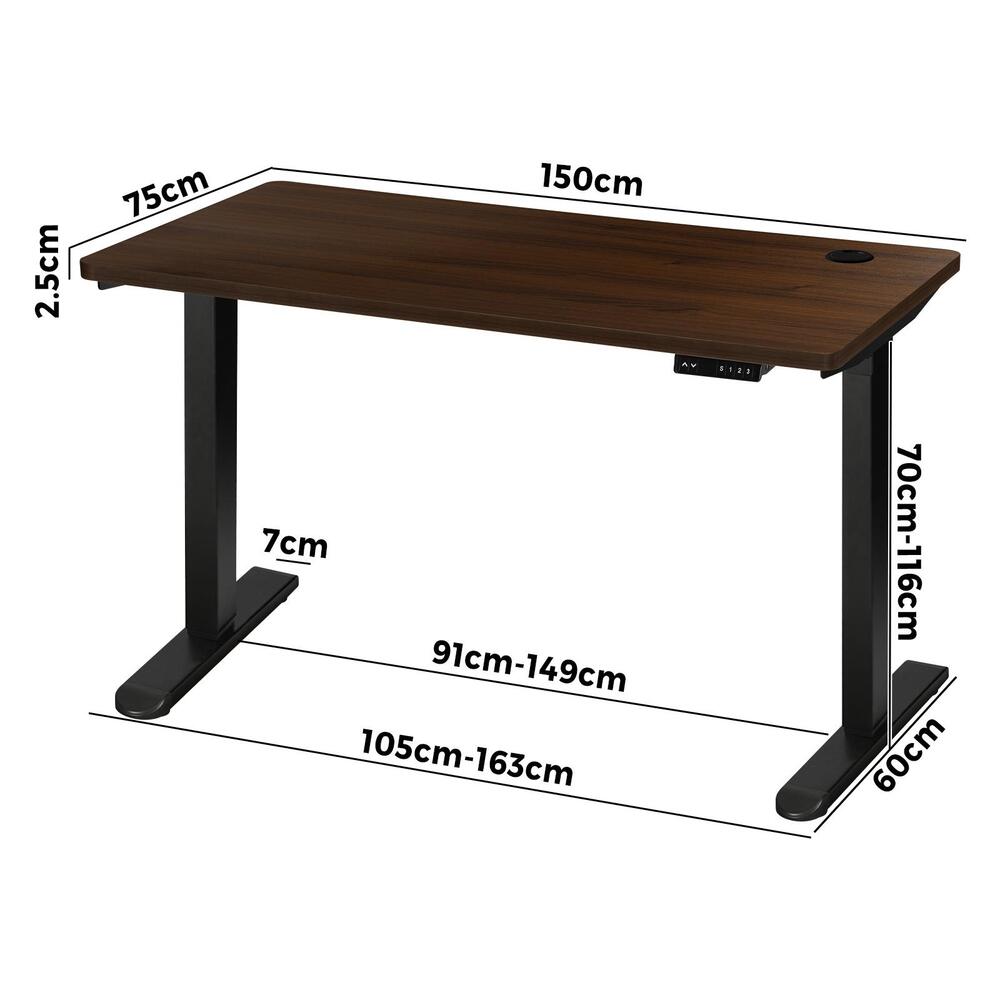 Standing Desk with Single Motor 150cm Black and Walnut