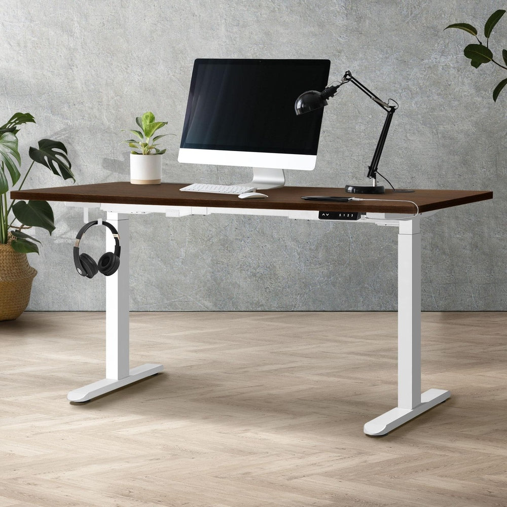 Adjustable Standing Desk with Dual Motor 150cm White and Walnut
