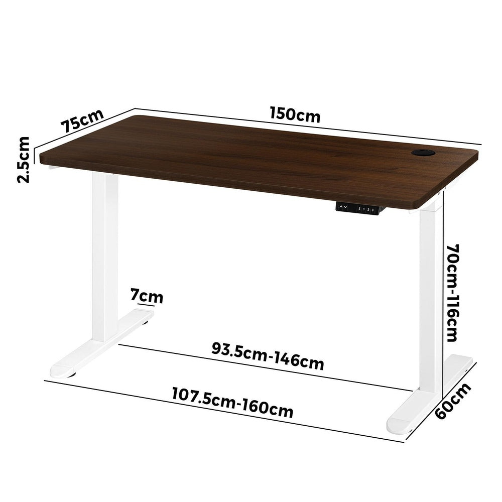 Adjustable Standing Desk with Dual Motor 150cm White and Walnut