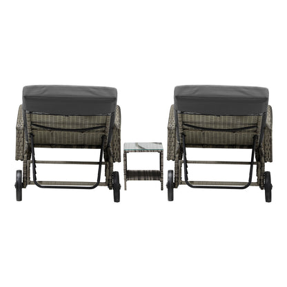 2pcs Wheeled Sun Loungers with Table Outdoor Set Grey