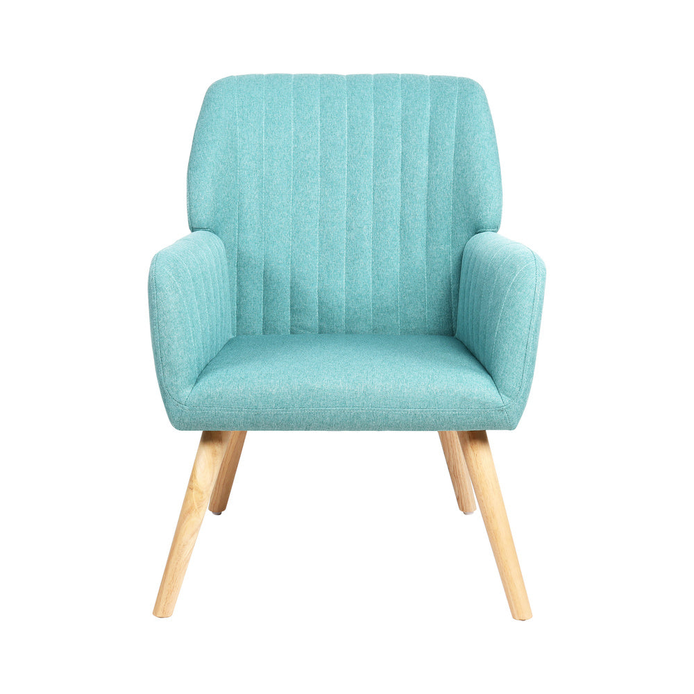 Blue Fabric Rubberwood Armchair