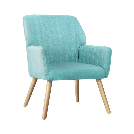 Blue Fabric Rubberwood Armchair