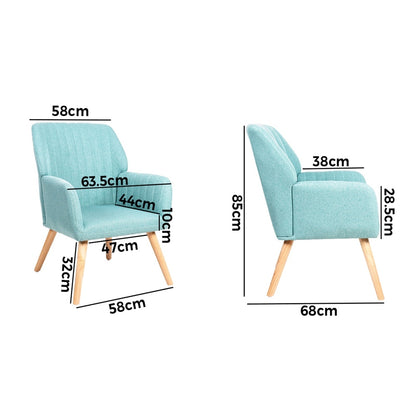 Blue Fabric Rubberwood Armchair