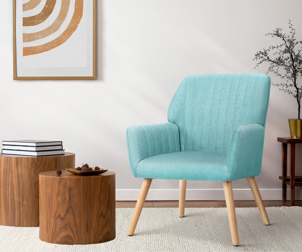 Blue Fabric Rubberwood Armchair