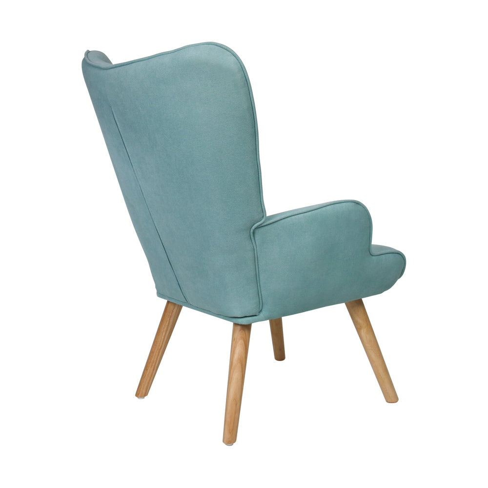 Blue Fabric Armchair with Footstool