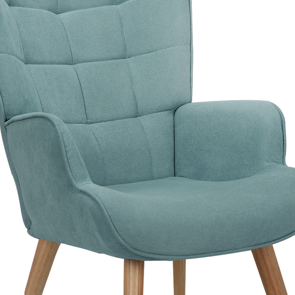 Blue Fabric Armchair with Footstool
