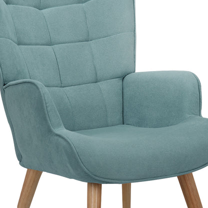 Blue Fabric Armchair with Footstool