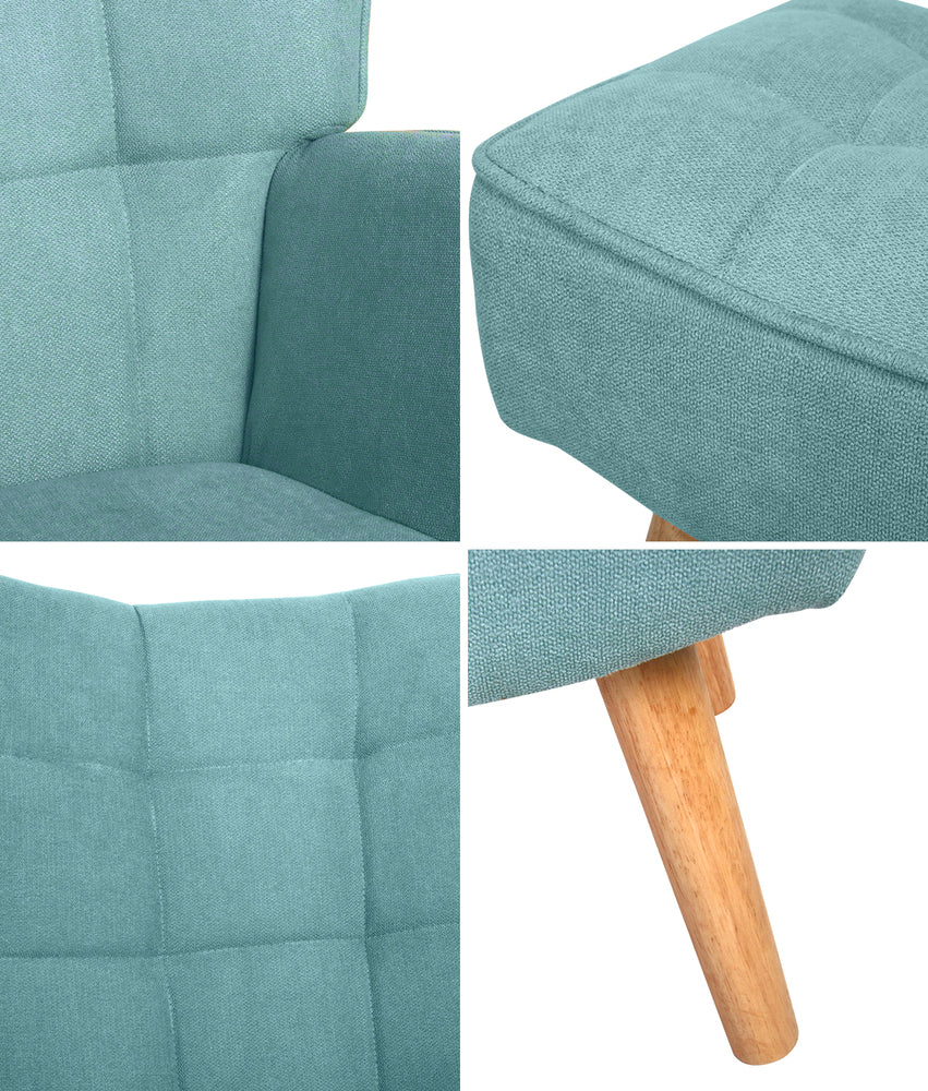 Blue Fabric Armchair with Footstool