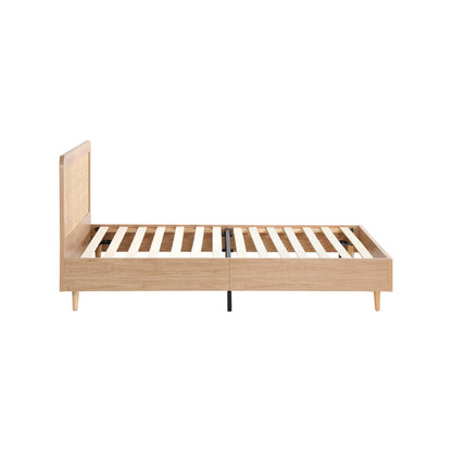 Single Size Wooden Bed Frame with Rattan Headboard