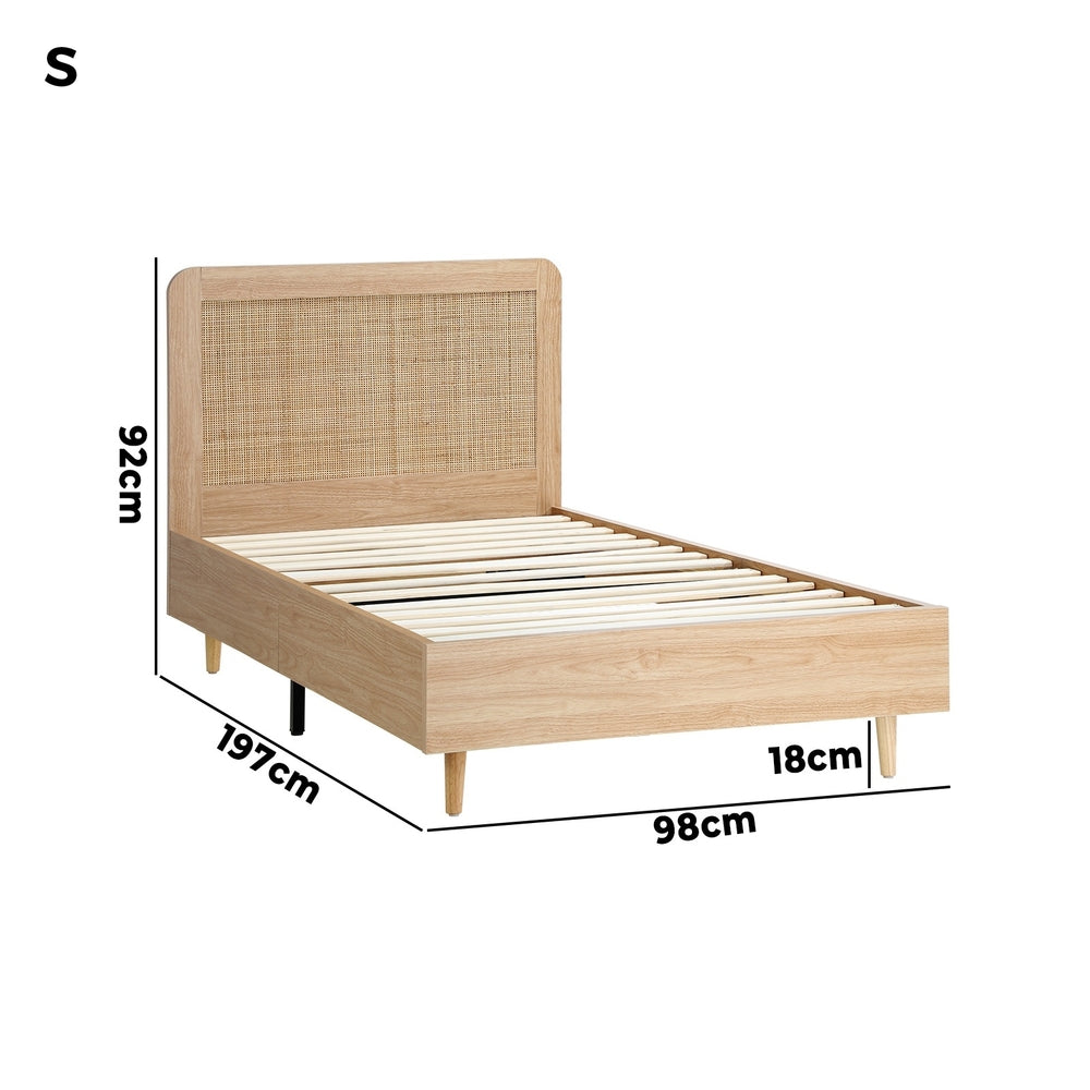 Single Size Wooden Bed Frame with Rattan Headboard