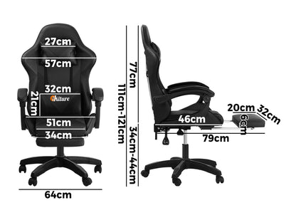 Black Gaming Chair with Footrest and Massage Pillow