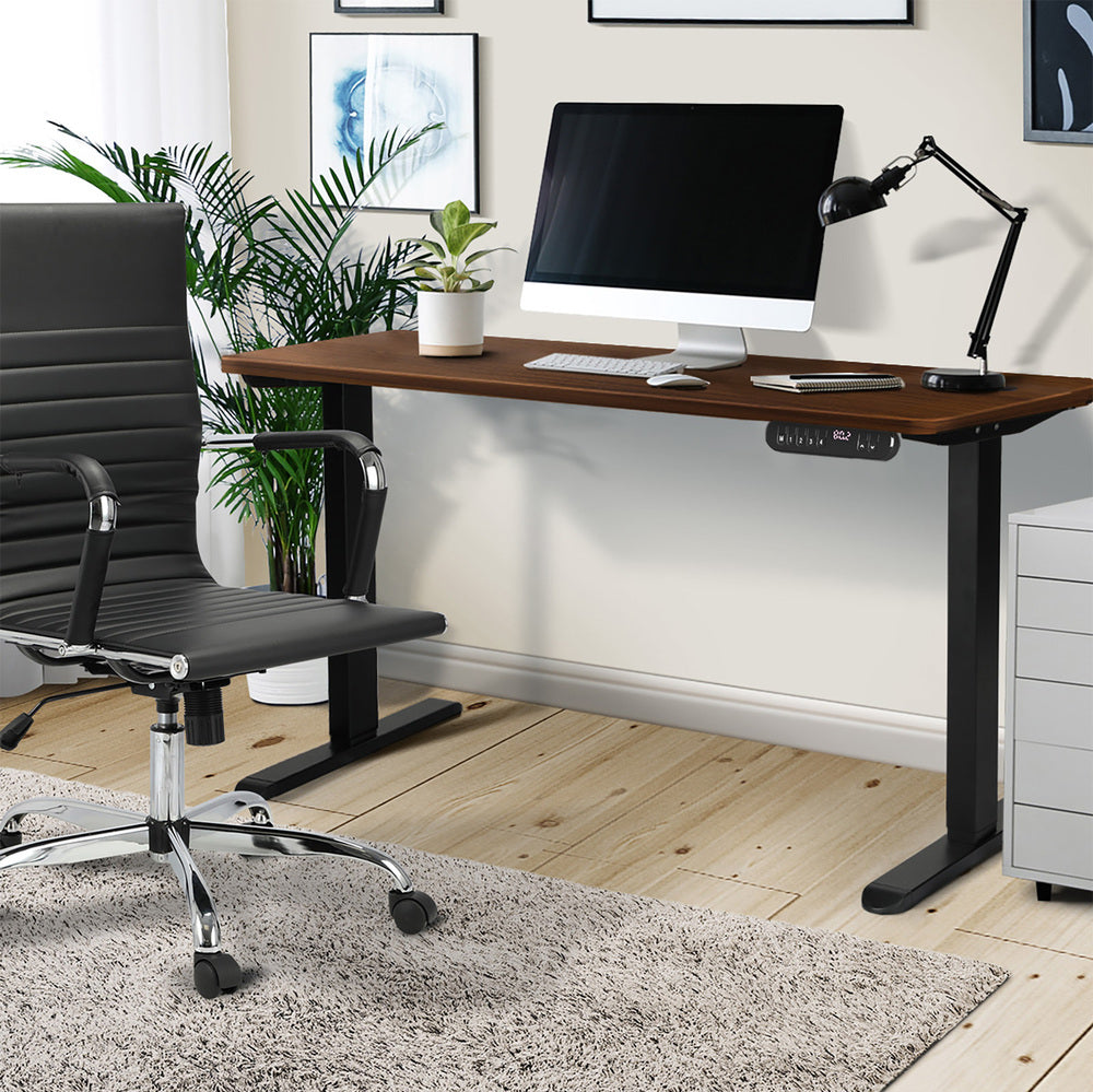 120cm Electric Standing Desk Single Motor Black and Walnut