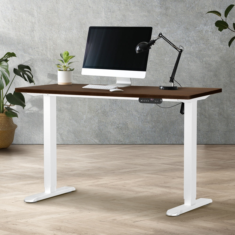 120cm Electric Standing Desk Single Motor Walnut and White