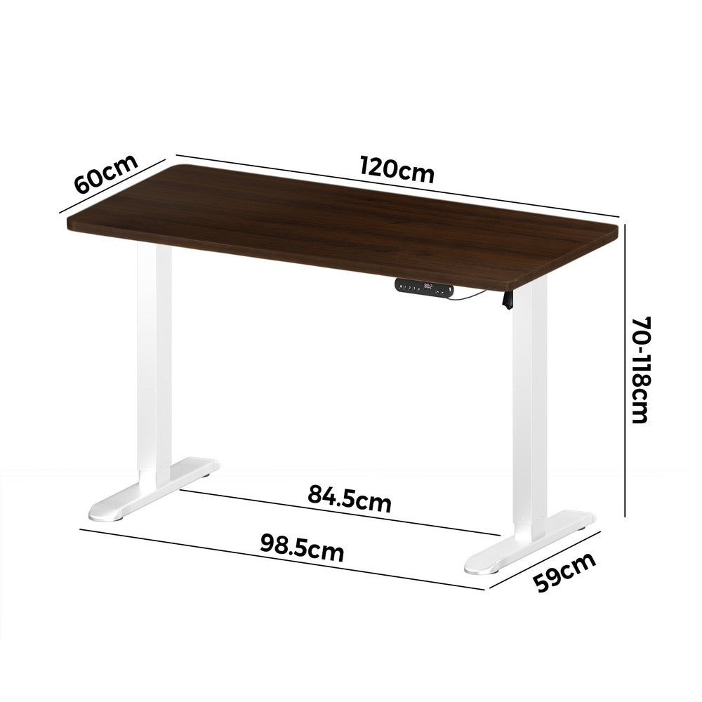 120cm Electric Standing Desk Single Motor Walnut and White
