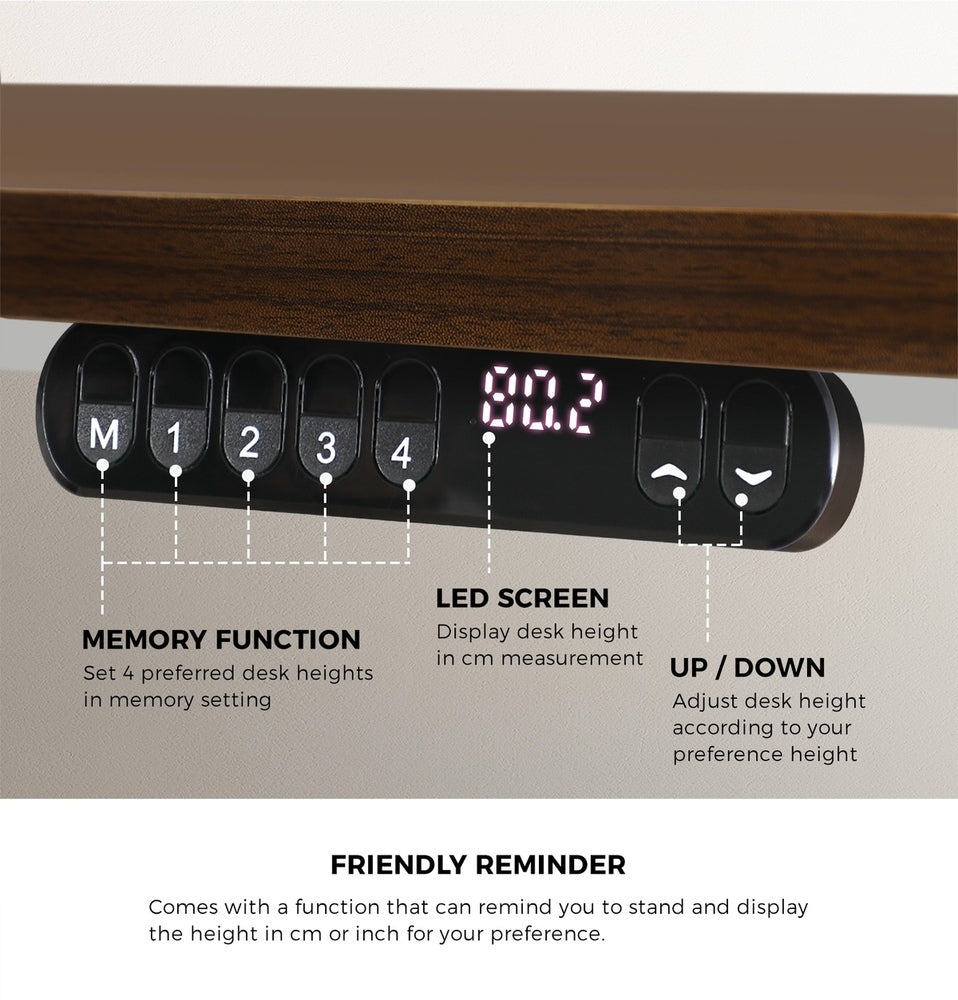 120cm Electric Standing Desk Single Motor Walnut and White