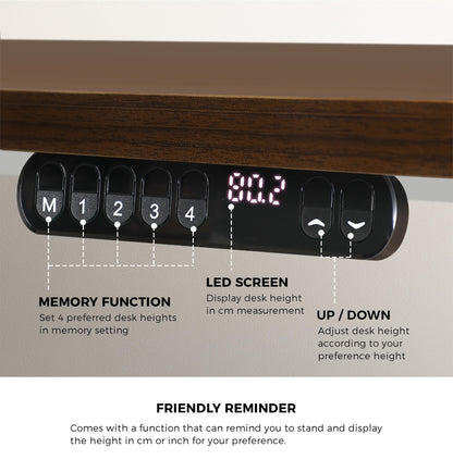 120cm Electric Standing Desk Single Motor Walnut and White