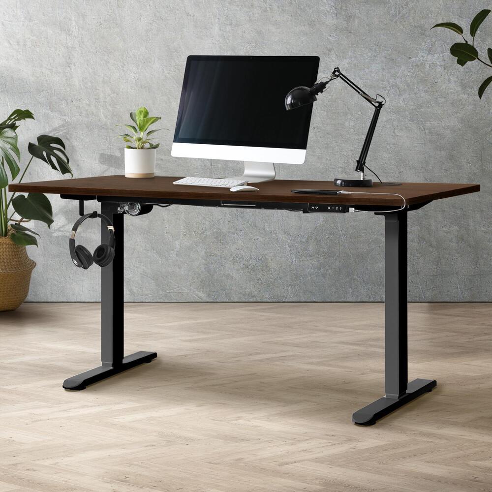 140cm Motorized Adjustable Standing Desk Black and Walnut