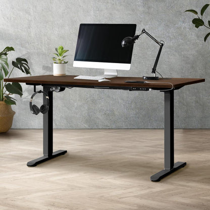 140cm Motorized Adjustable Standing Desk Black and Walnut