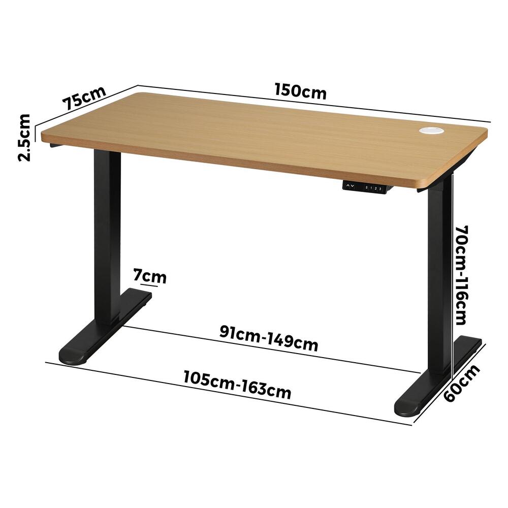 150cm Motorized Adjustable Standing Desk Black and Oak