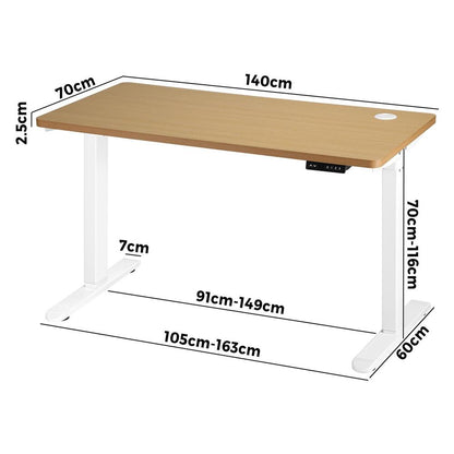 140cm Motorised Adjustable Standing Desk White and Oak