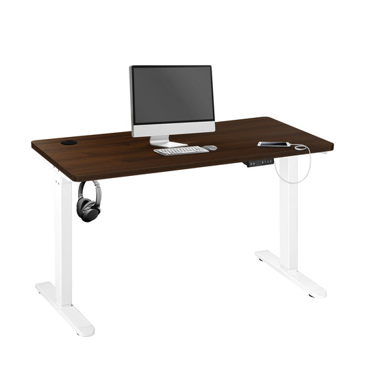 140cm Motorized Adjustable Standing Desk White and Walnut