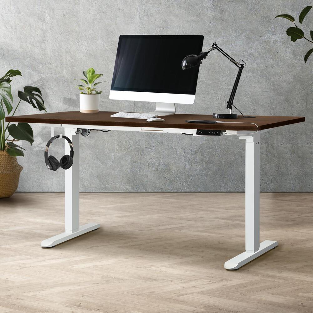 140cm Motorized Adjustable Standing Desk White and Walnut
