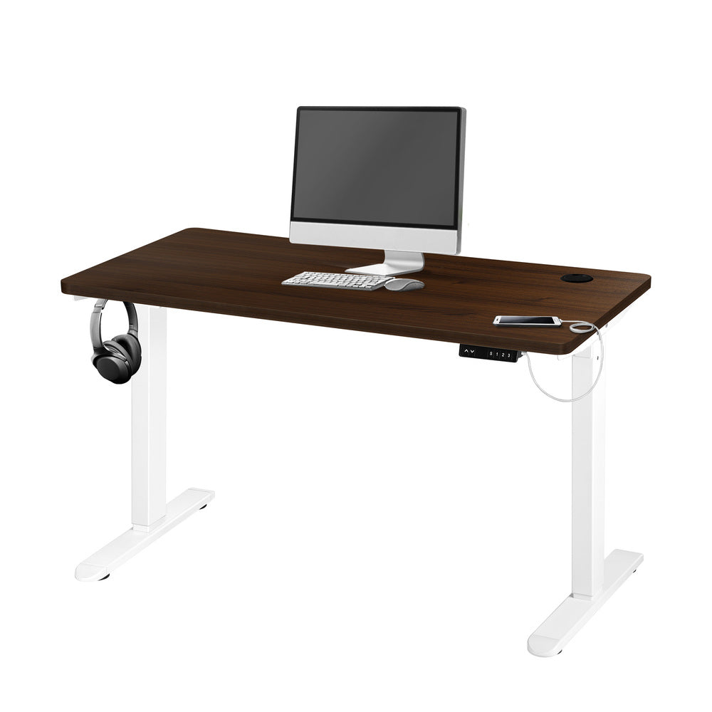140cm Motorized Adjustable Standing Desk White and Walnut