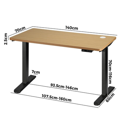 140cm Dual Motor Adjustable Standing Desk Black and Oak