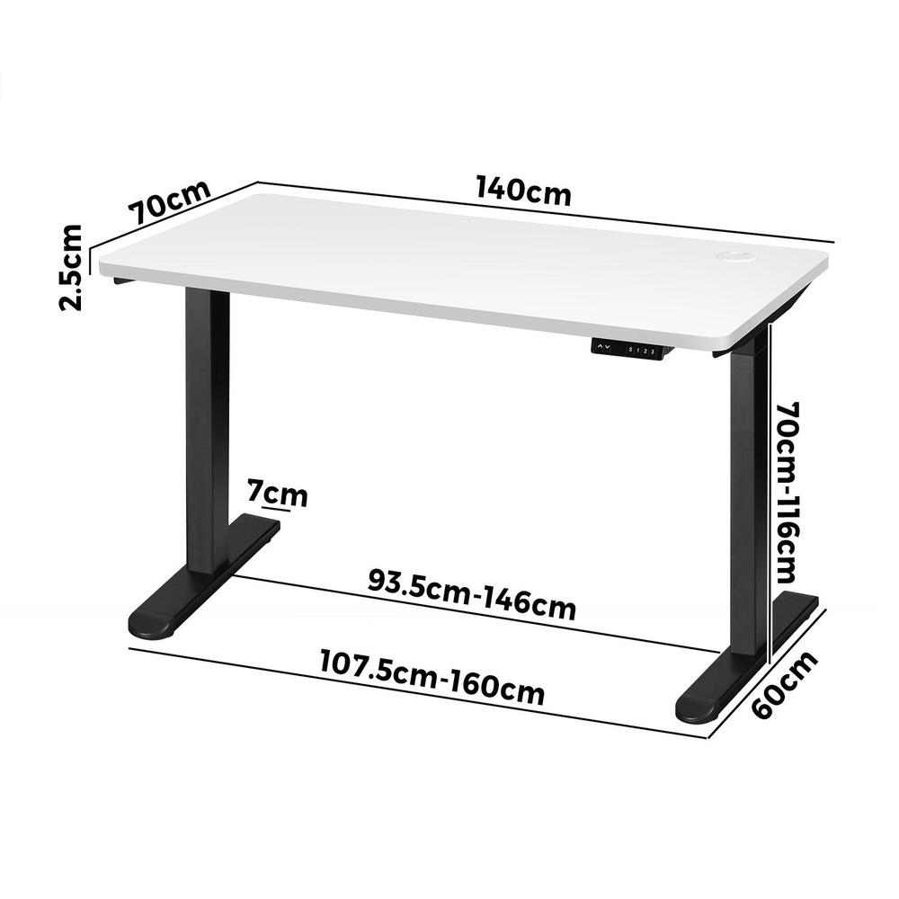 140cm Dual Motor Adjustable Standing Desk Black and White