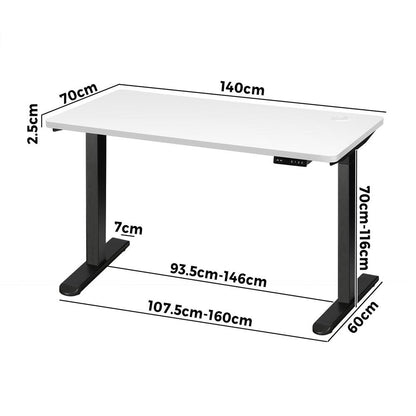 140cm Dual Motor Adjustable Standing Desk Black and White