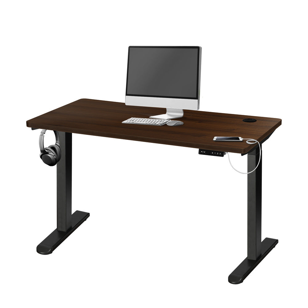140cm Dual Motor Adjustable Standing Desk Black and Walnut