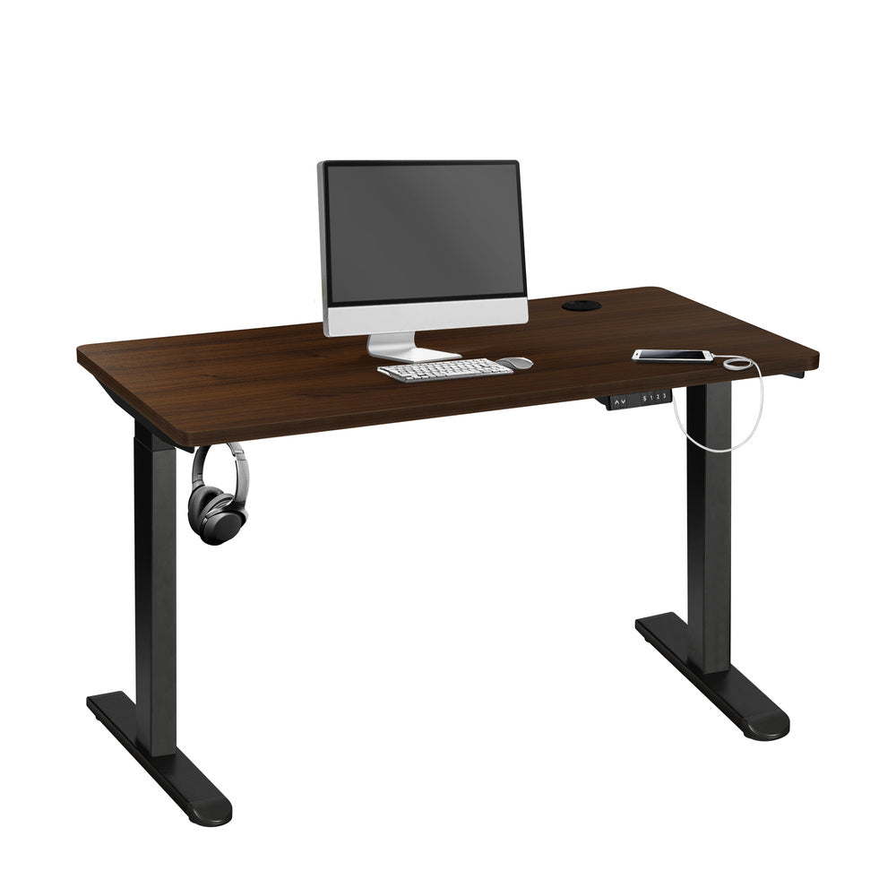 140cm Dual Motor Adjustable Standing Desk Black and Walnut