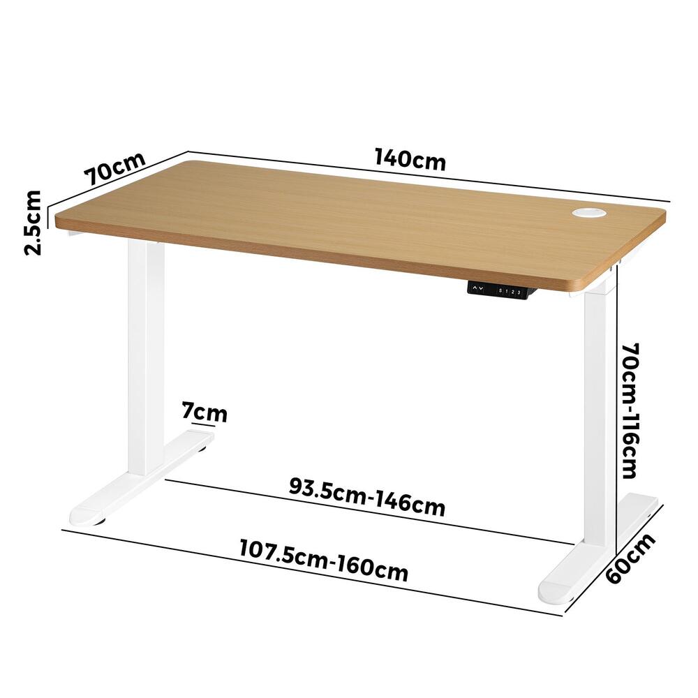 140cm Dual Motor Adjustable Standing Desk White and Oak