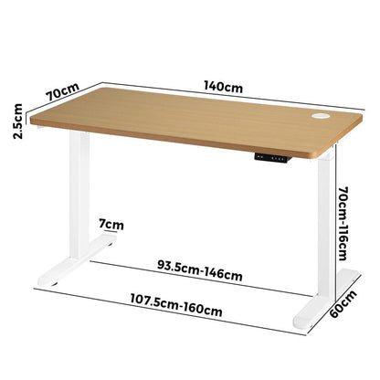 140cm Dual Motor Adjustable Standing Desk White and Oak