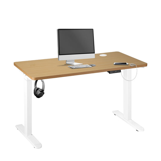 140cm Dual Motor Adjustable Standing Desk White and Oak