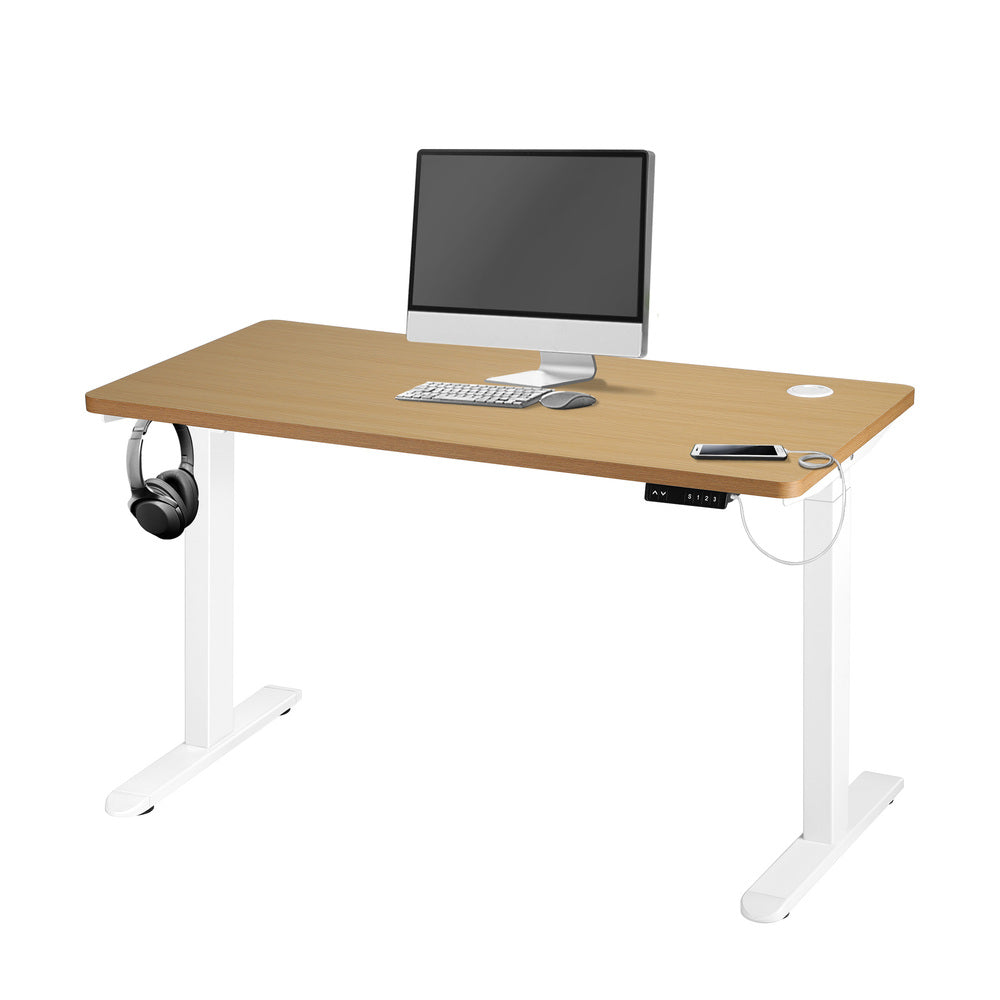140cm Dual Motor Adjustable Standing Desk White and Oak
