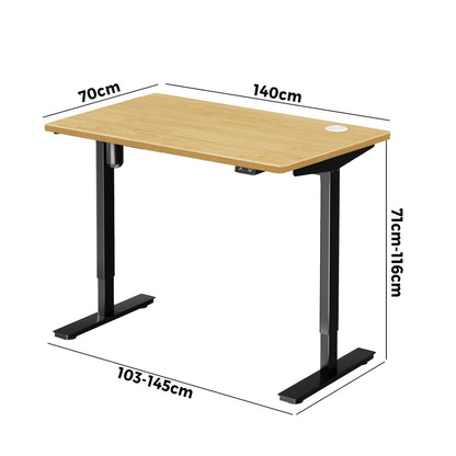 140cm Electric Standing Desk Single Motor Black and Oak