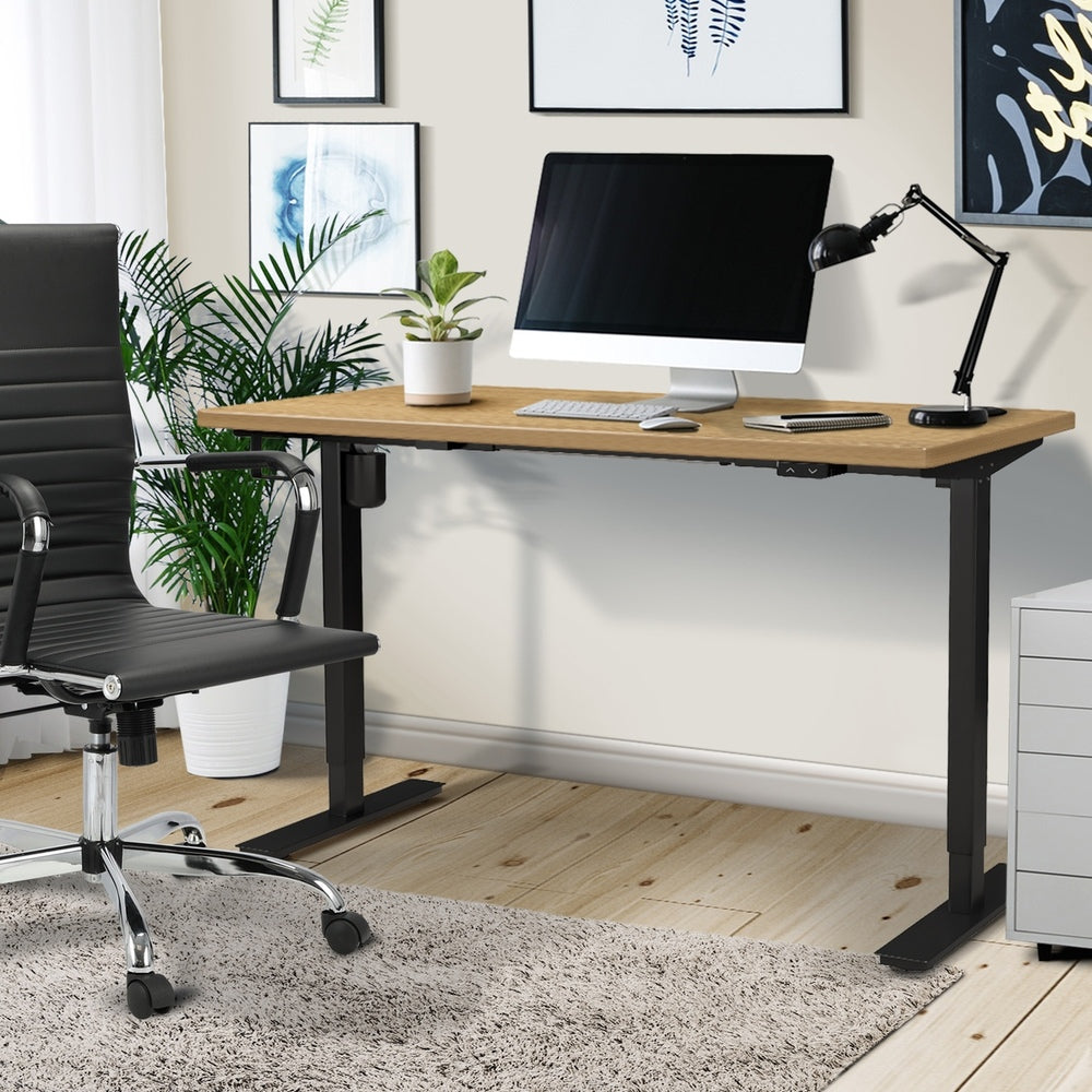 140cm Electric Standing Desk Single Motor Black and Oak