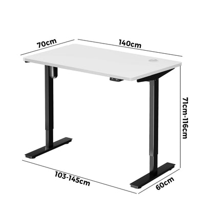140cm Electric Standing Desk Single Motor Black and White