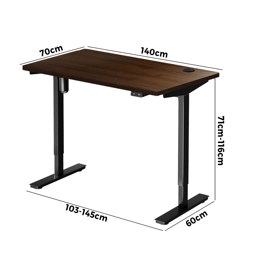 140cm Electric Standing Desk Single Motor Black and Walnut