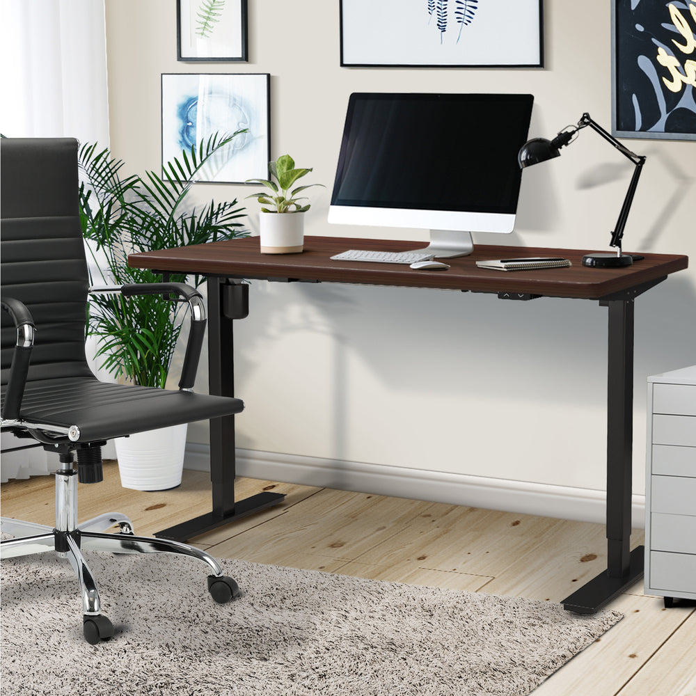 140cm Electric Standing Desk Single Motor Black and Walnut
