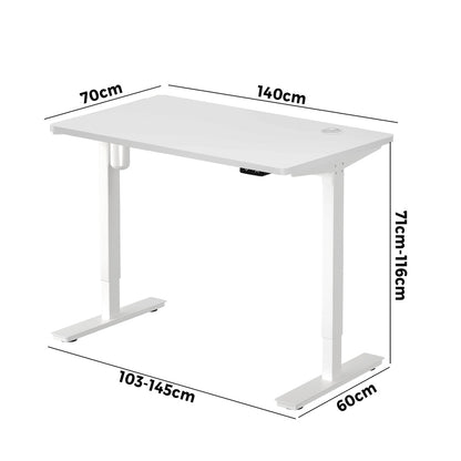 140cm Electric Standing Desk Single Motor White