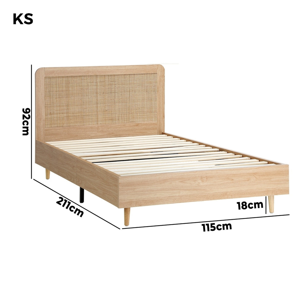 King Single Wooden Bed Frame with Rattan Headboard