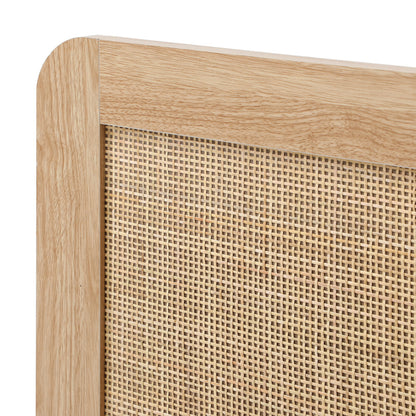 King Single Wooden Bed Frame with Rattan Headboard