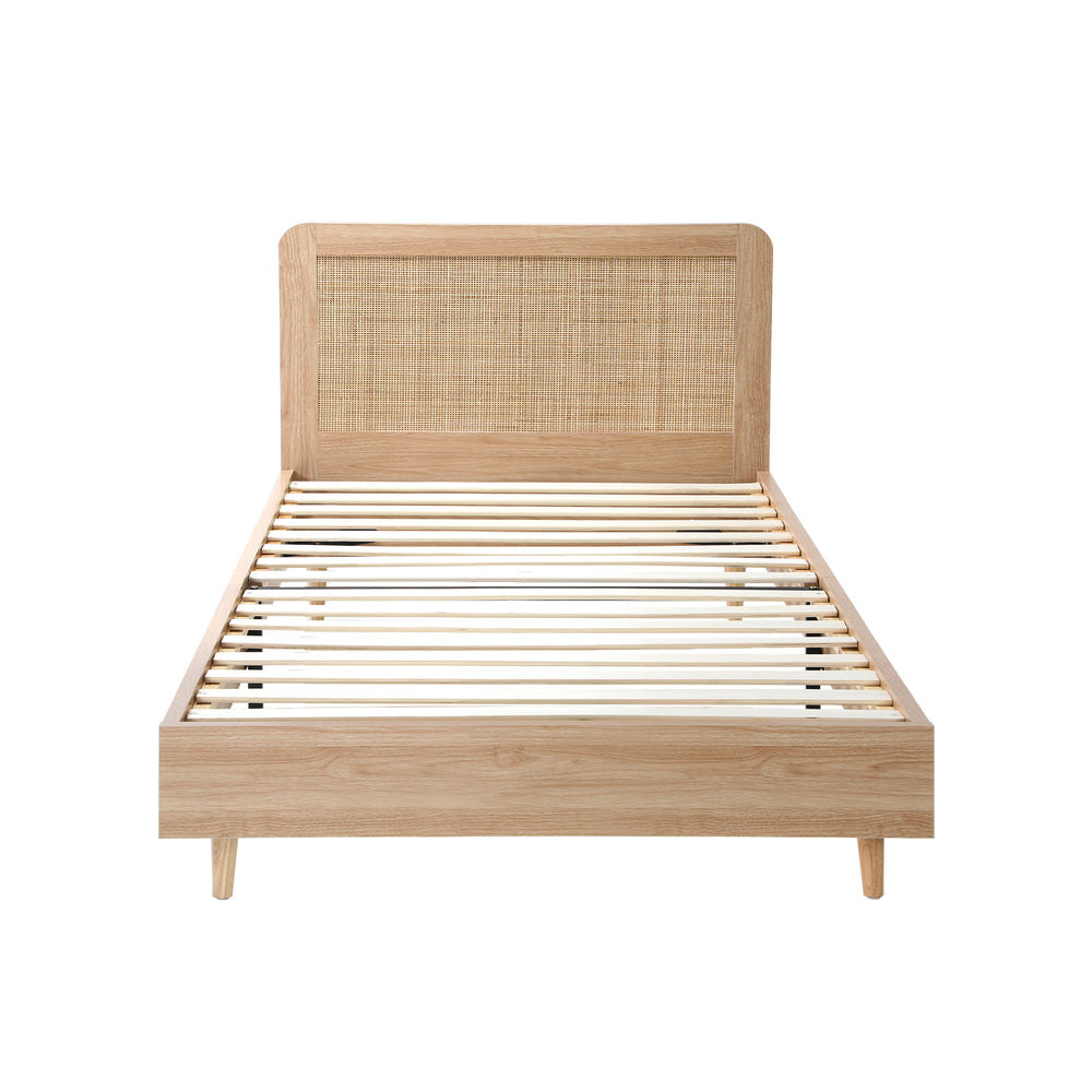 King Single Wooden Bed Frame with Rattan Headboard