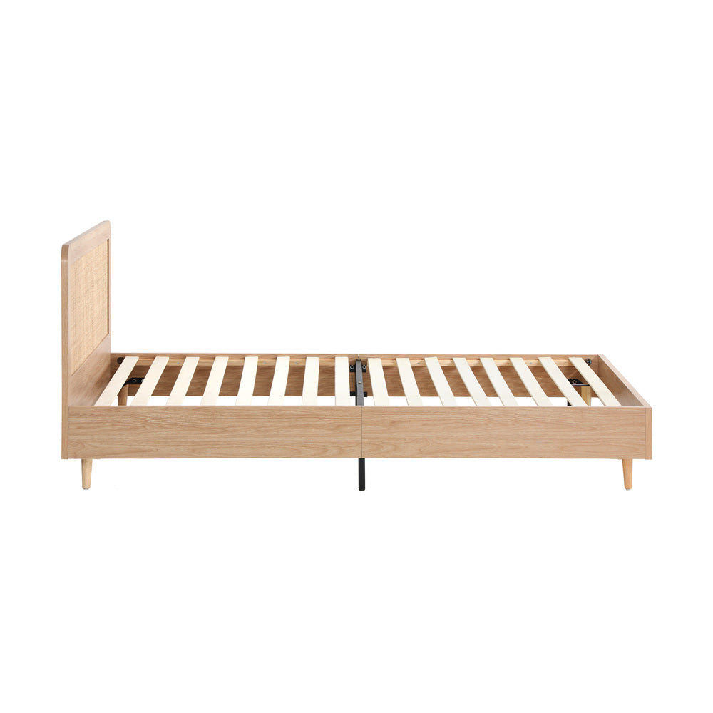 King Single Wooden Bed Frame with Rattan Headboard